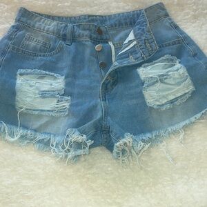 Trendy Blue Distressed Jean Shorts